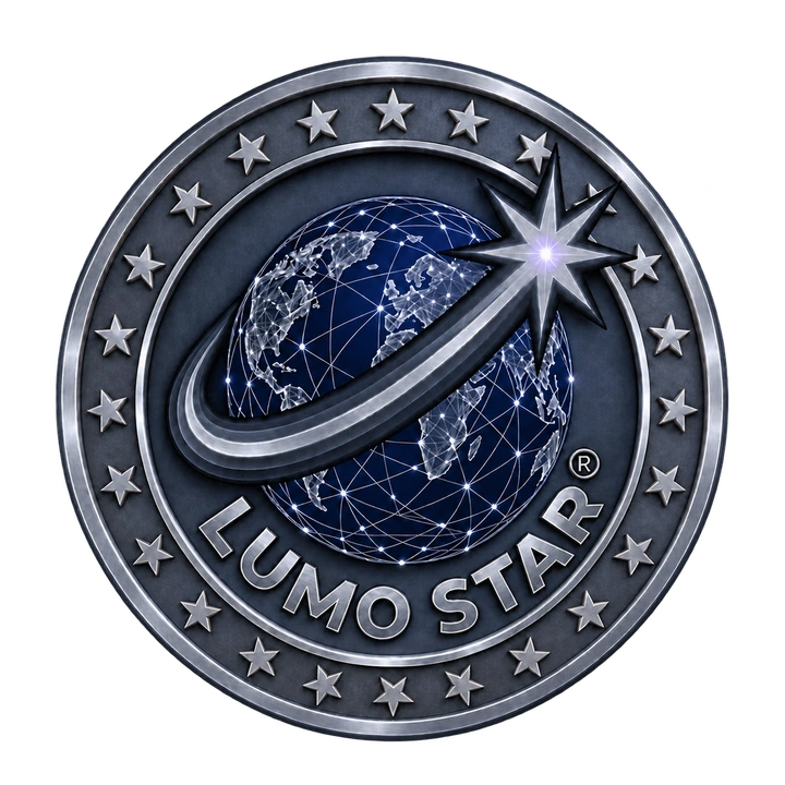Логотип LUMO STAR: планета, орбита и звезда